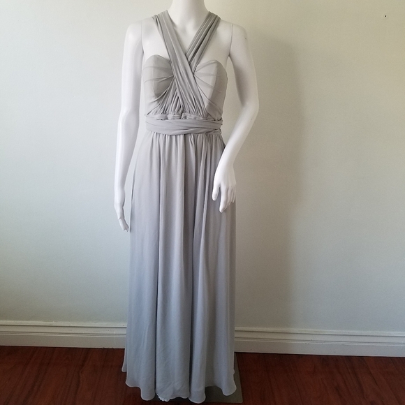 BIRDY Grey Christina Convertible Tullie Silver Maxi Prom Dress Women's Size XS - Picture 3 of 14